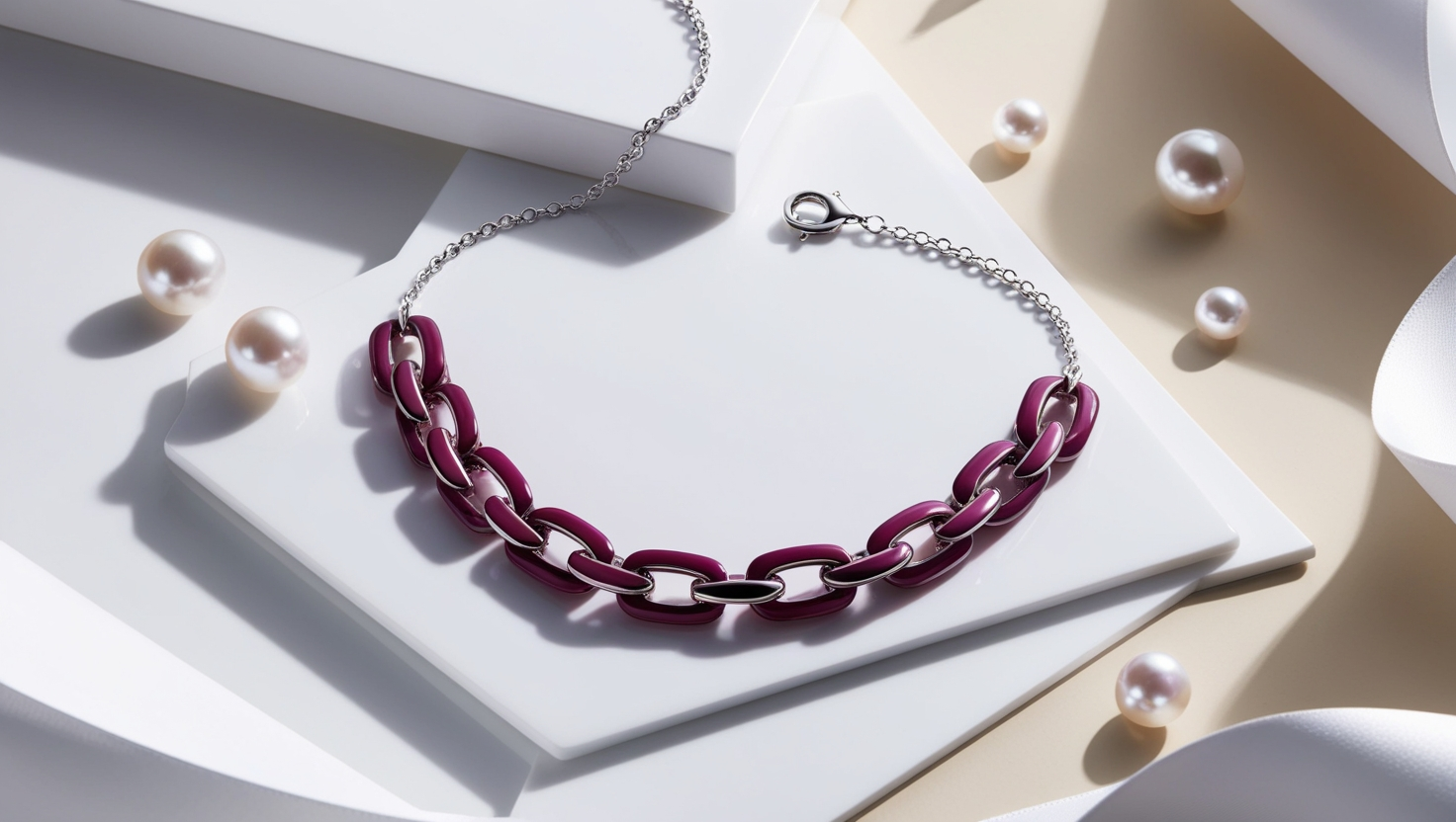 J Crew Raspberry Purple Enamel Link Strand Necklace